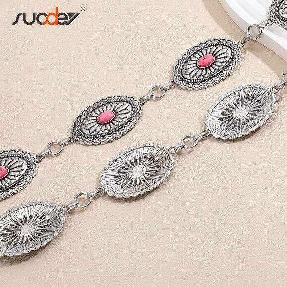 Western Chain Belts For Women Cowgirl Concho Country Turquoise Belts 3189 - Picture 5 of 7